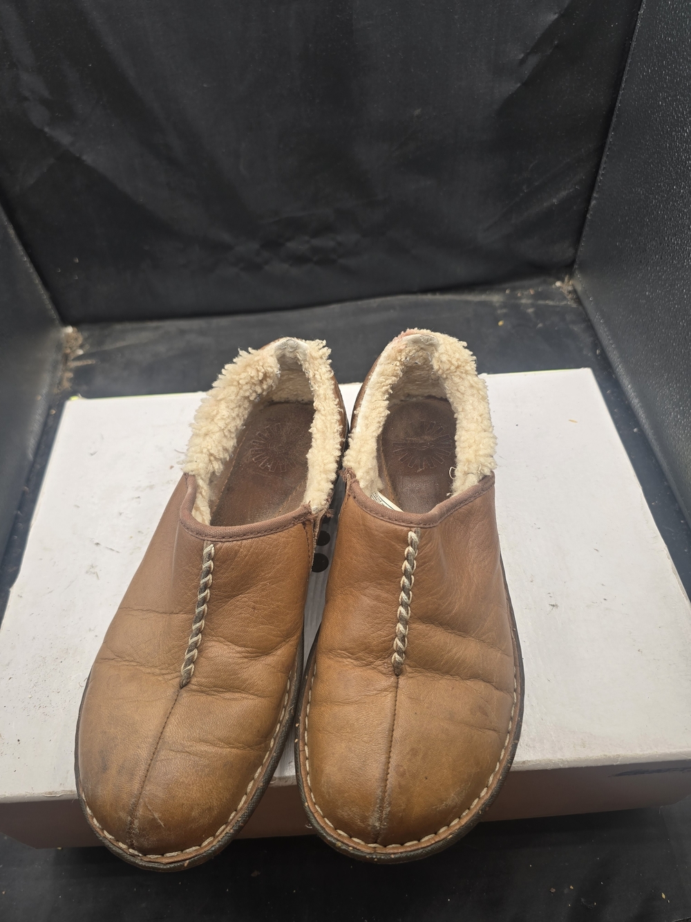 UGG Women's Brown Leather‎ Shearling-Lined Clog Mules